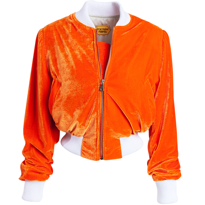 Orange Velvet Bomber Jacket